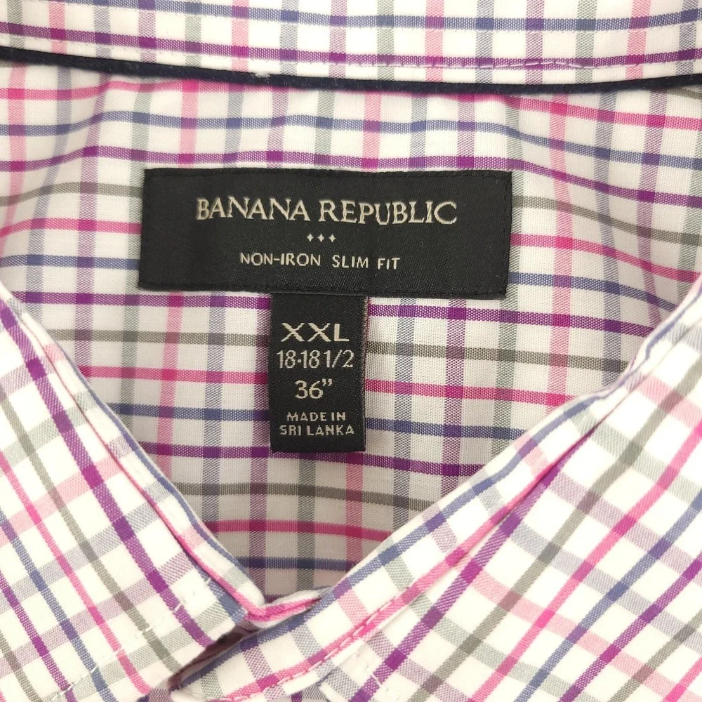 Banana Republic Dress Shirt Mens 18.5 36/37 Pink Check Slim Fit Non Iron Lot 2